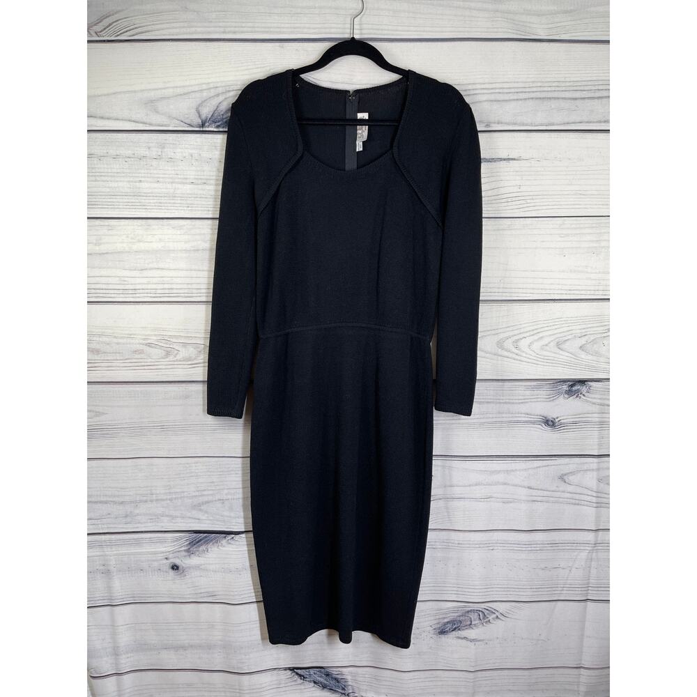 St John Marie Gray Black Knitted Dress Vintage Womens Size 12